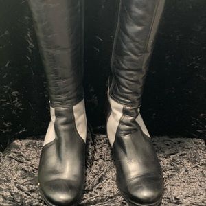 Ulas Leather Patchwork Knee-High Boots